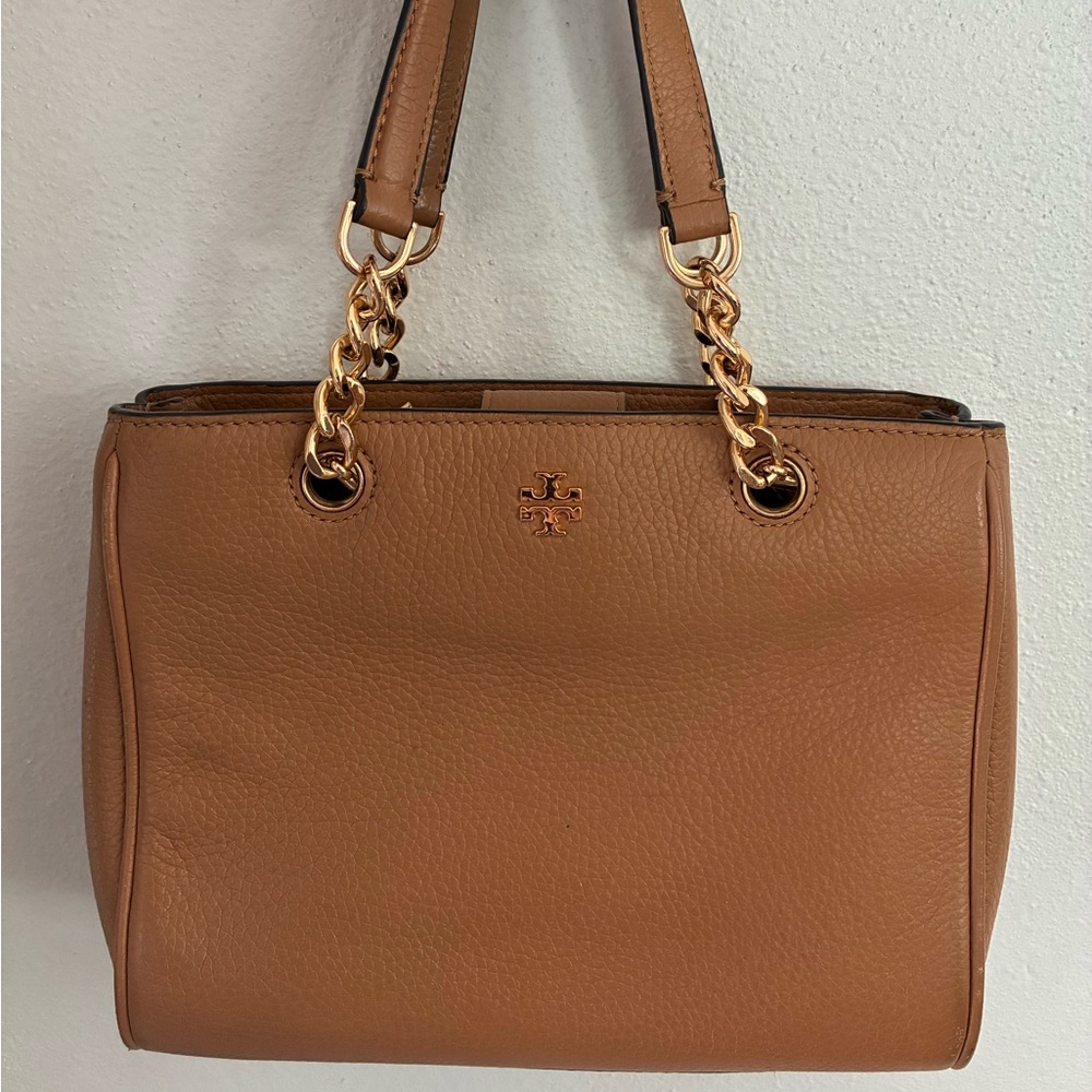 Tory Burch Brown Leather Shoulder Bag with Gold Accents